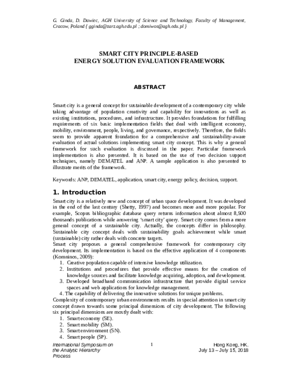 (PDF) Smart City Principle-Based Energy Solution Evaluation Framework