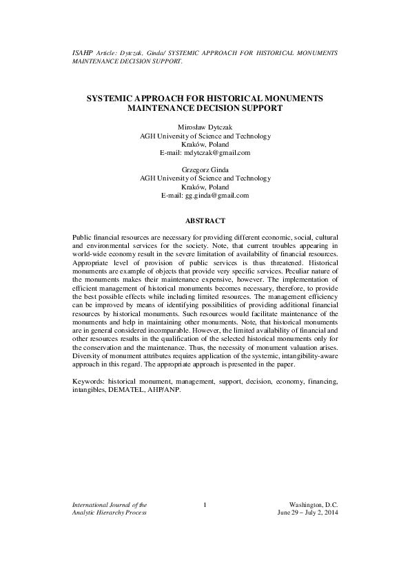 (PDF) Systemic Approach for Historical Monuments Maintenance Decision ...