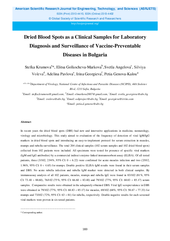 (PDF) Dried Blood Spots as a Clinical Samples for Laboratory Diagnosis ...