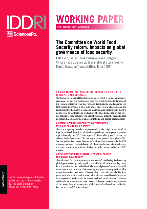 (PDF) The Committee on World Food Security reform : impacts on global ...