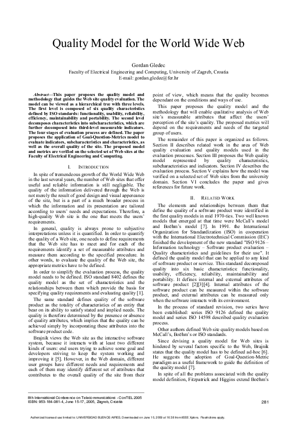 (PDF) Quality model for the world wide web