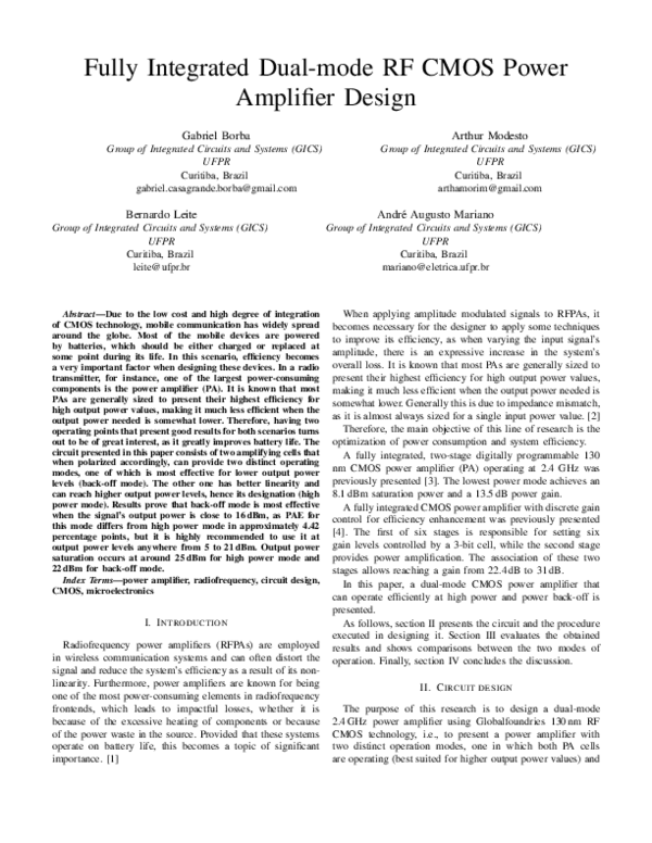 (PDF) Fully Integrated Dual-mode RF CMOS Power Amplifier Design