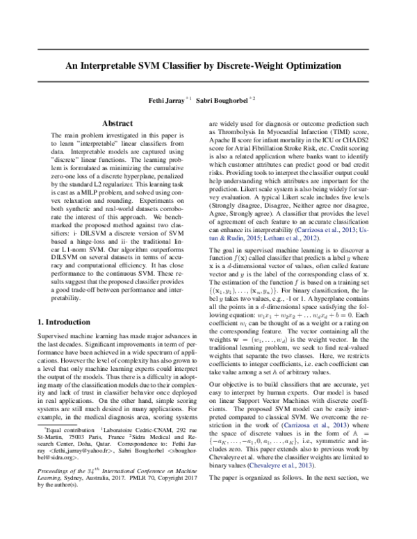 (PDF) An Interpretable SVM Classifier by Discrete-Weight Optimization