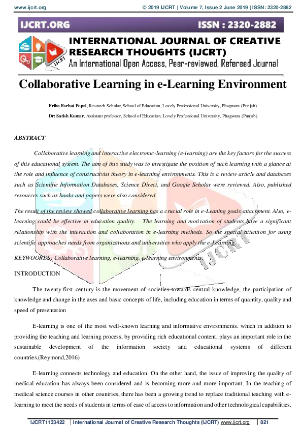 (PDF) Collaborative Learning in e-Learning Environment