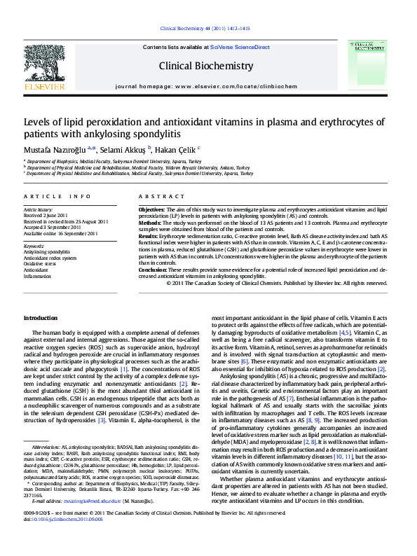 (PDF) Levels of lipid peroxidation and antioxidant vitamins in plasma ...