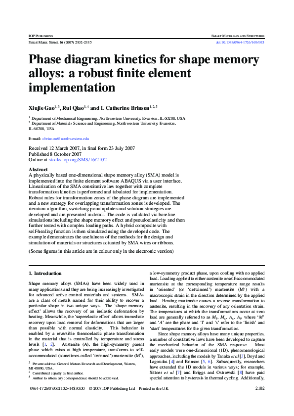 (PDF) Phase diagram kinetics for shape memory alloys: a robust finite ...