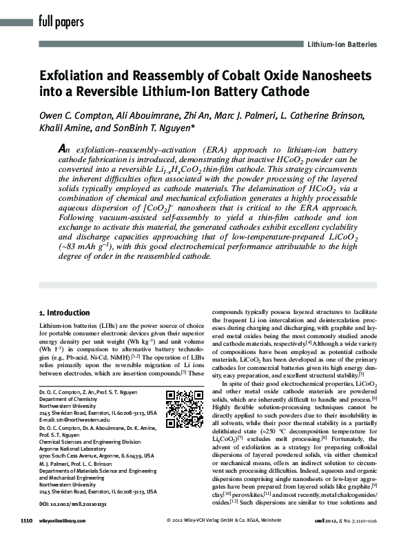 (PDF) Exfoliation and Reassembly of Cobalt Oxide Nanosheets into a ...