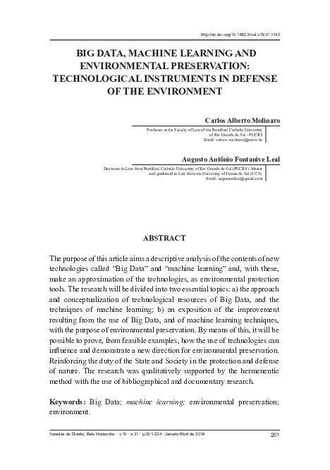 (PDF) Big Data, Machine Learning e a Preservação Ambiental ...