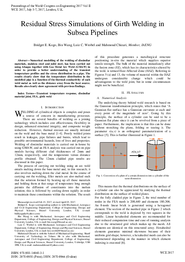 (PDF) Residual stress simulations of girth welding in subsea pipelines