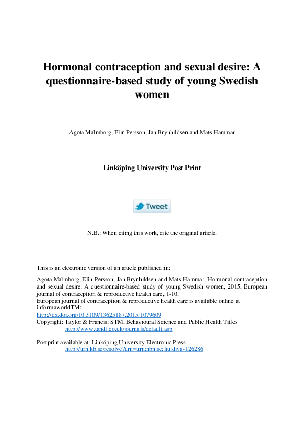 (PDF) Hormonal contraception and sexual desire: A questionnaire-based ...