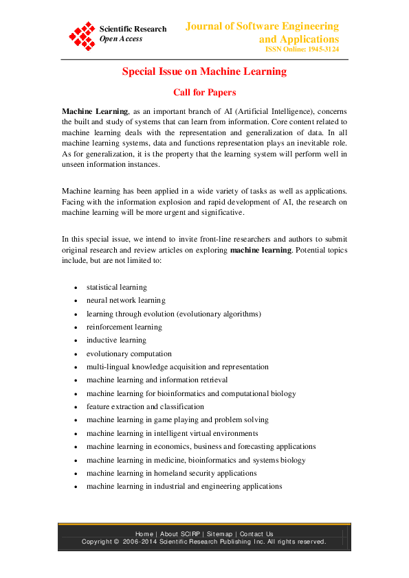 (PDF) A special issue of Machine Learning