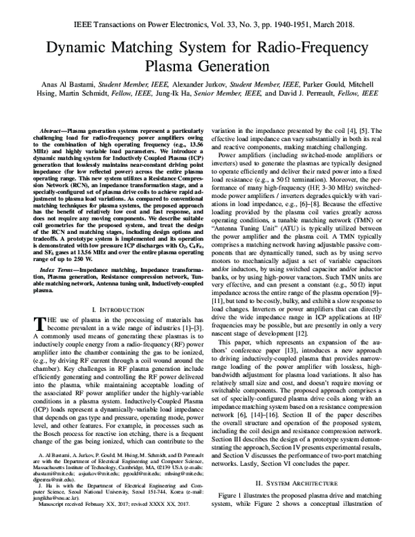 (PDF) Dynamic Matching System for Radio-Frequency Plasma Generation