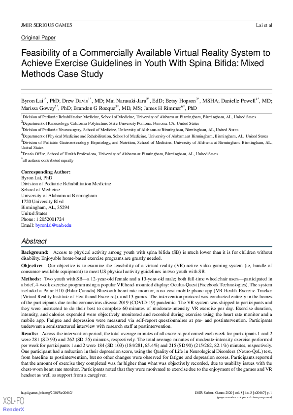 (PDF) Feasibility of a Commercially Available Virtual Reality System to ...