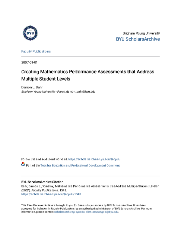 (PDF) Creating Mathematics Performance Assessments that Address ...
