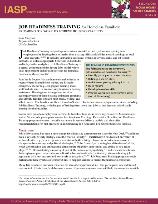 (PDF) JOB READINESS TRAINING for Homeless Families: PREPARING FOR WORK ...