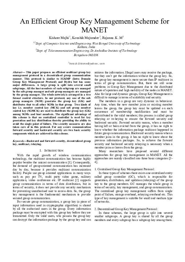 (PDF) An Efficient Group Key Management Scheme for MANET