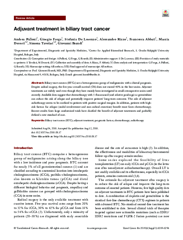 Adjuvant treatment in biliary tract cancer