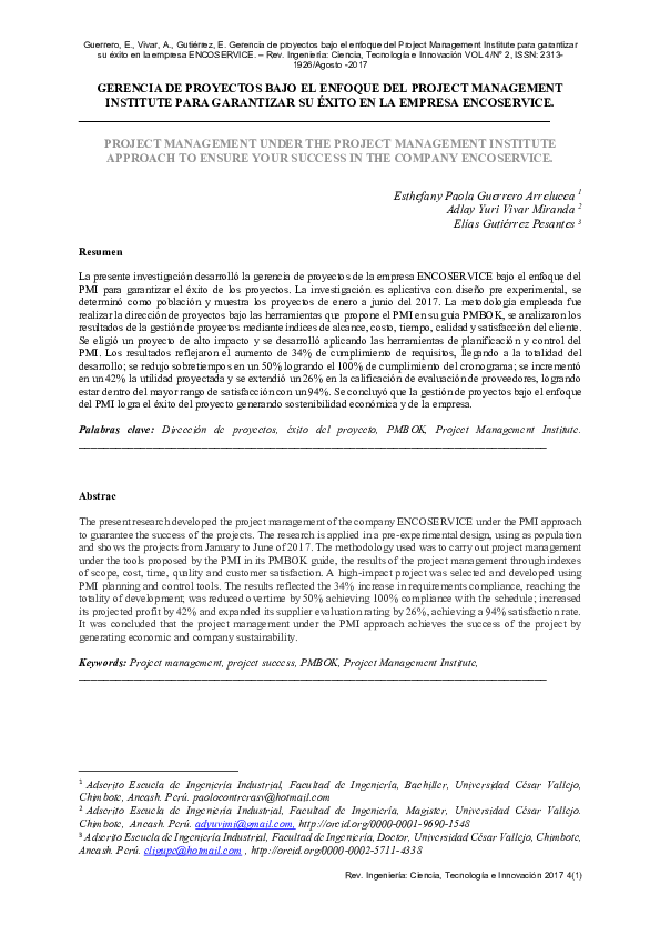 (PDF) Gerencia de Proyectos bajo el enfoque del Project Management ...