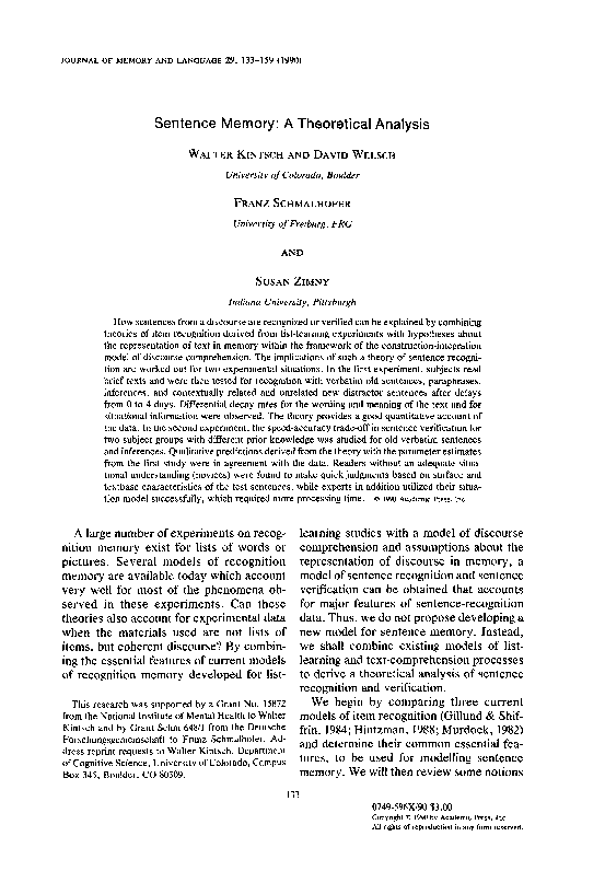 (PDF) Sentence memory: A theoretical analysis