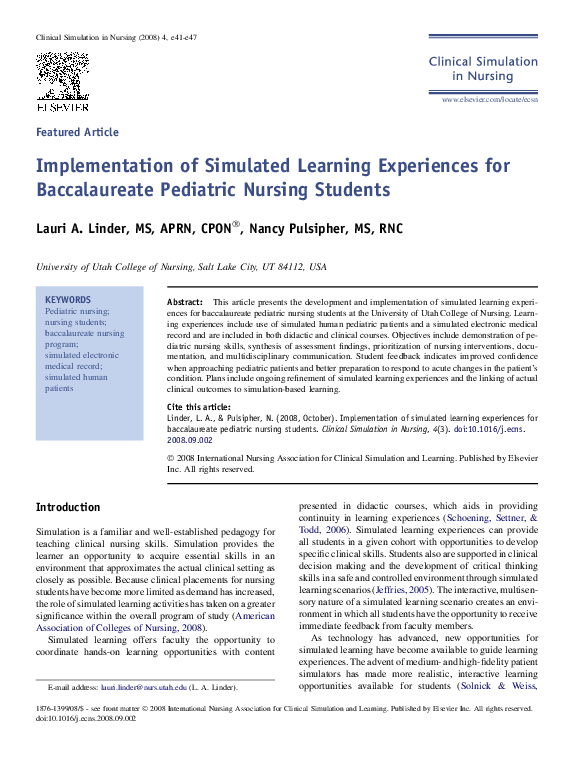 (PDF) Implementation of Simulated Learning Experiences for ...