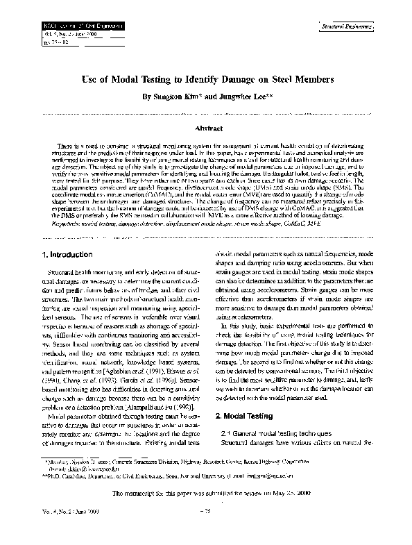 (PDF) Use of modal testing to identify damage on steel members