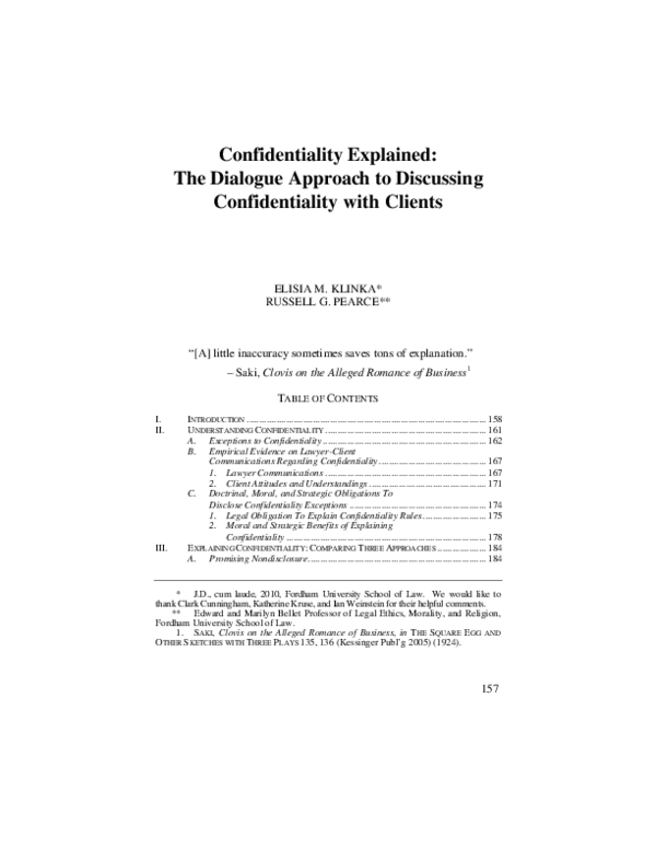(PDF) Confidentiality Explained The Dialogue Approach to Discussing