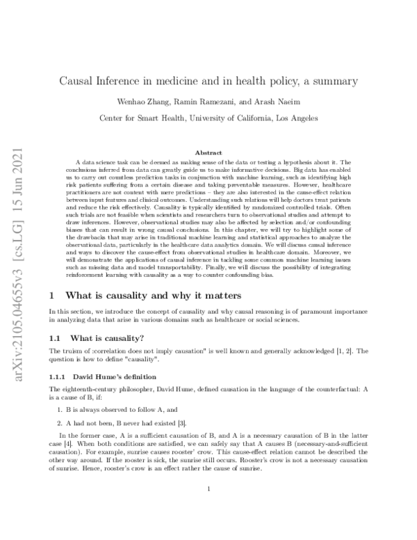 (PDF) Causal Inference in medicine and in health policy, a summary