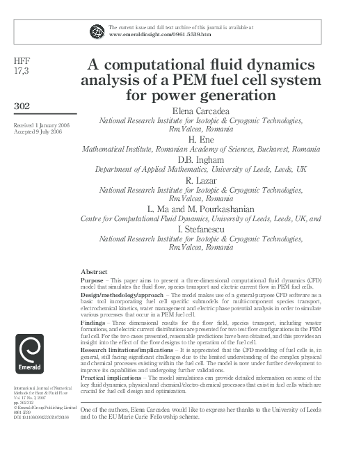 (PDF) A computational fluid dynamics analysis of a PEM fuel cell system ...