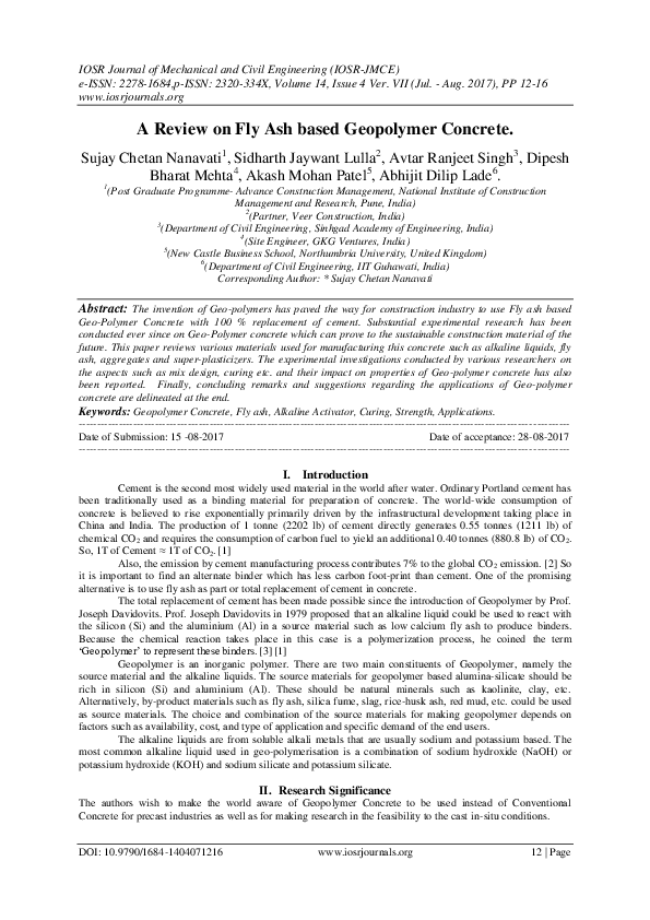 (PDF) A Review on Fly Ash based Geopolymer Concrete