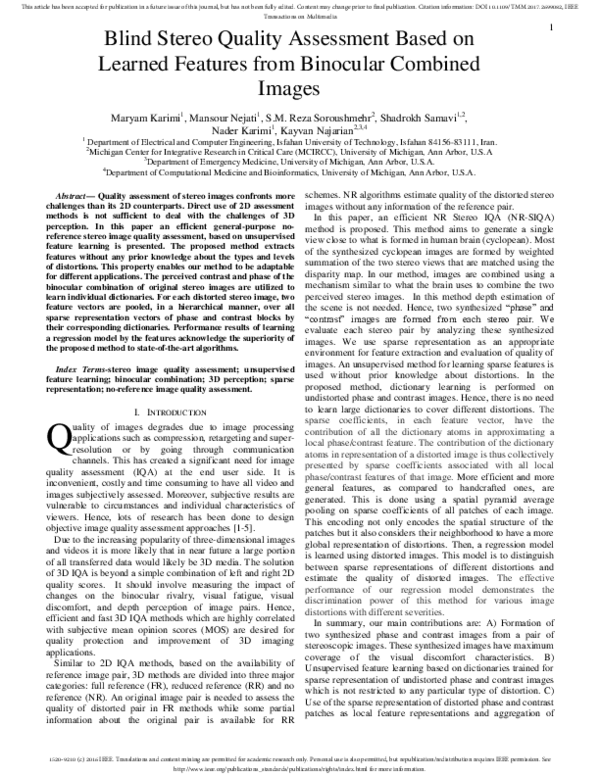 (PDF) Blind Stereo Quality Assessment Based on Learned Features from ...