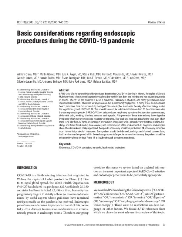(PDF) Basic considerations regarding endoscopic procedures during the ...