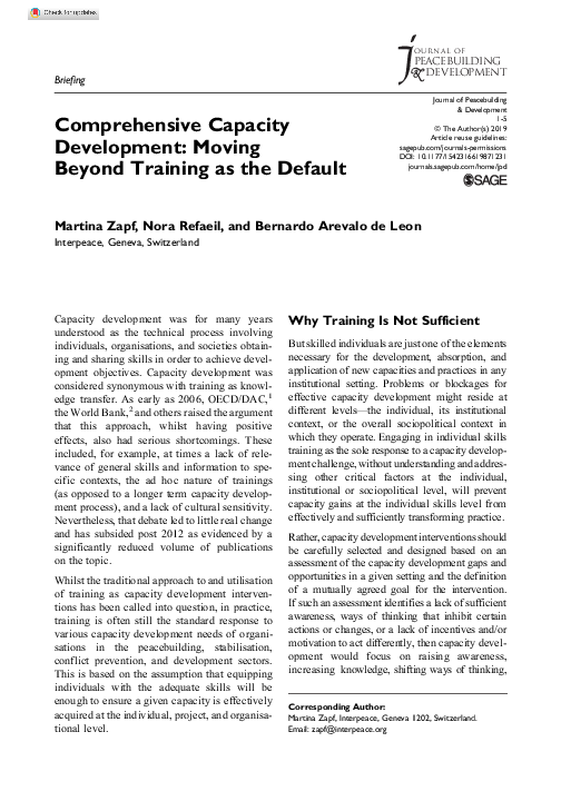 (PDF) Comprehensive Capacity Development: Moving Beyond Training as the ...