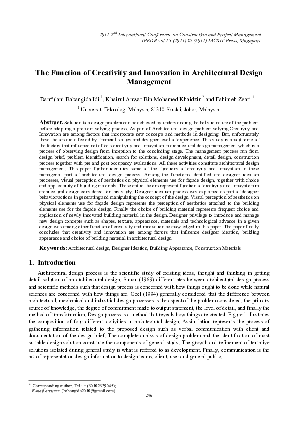 (PDF) The Function of Creativity and Innovation in Architectural Design ...