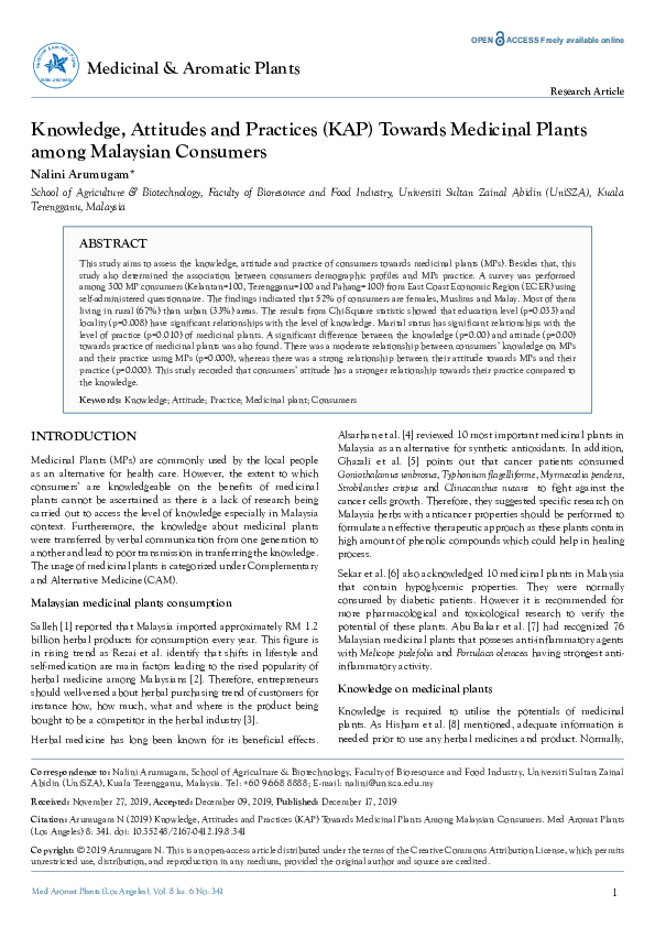 (PDF) Knowledge, Attitudes and Practices (KAP) Towards Medicinal Plants ...