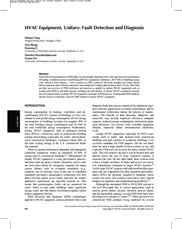(PDF) HVAC Equipment, Unitary: Fault Detection and Diagnosis