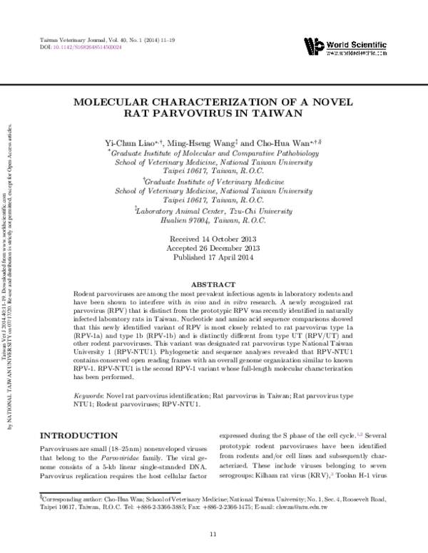 (PDF) Molecular Characterization of a Novel Rat Parvovirus in Taiwan