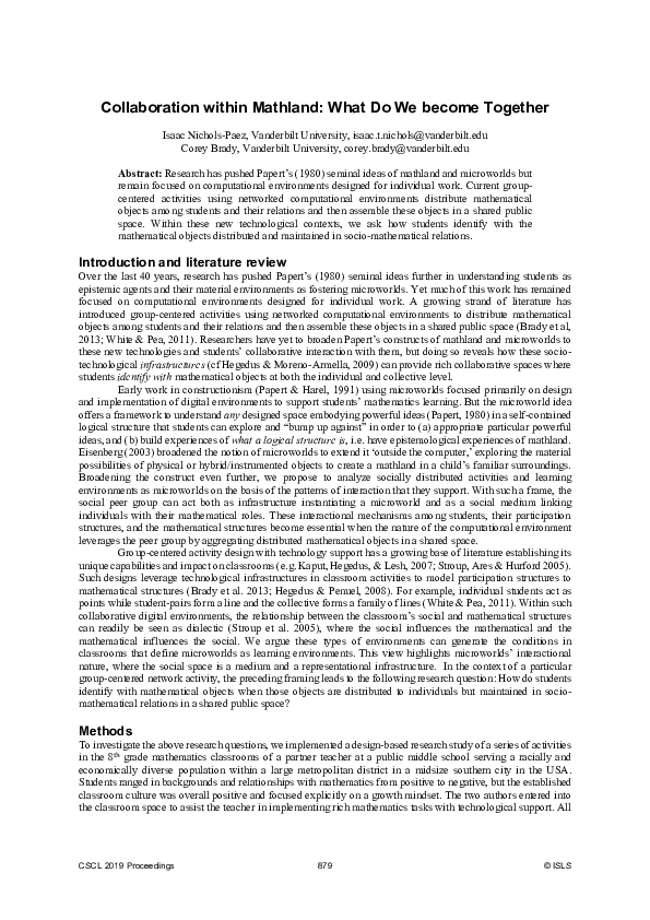 (PDF) Collaboration Within Mathland: What Do We Become Together
