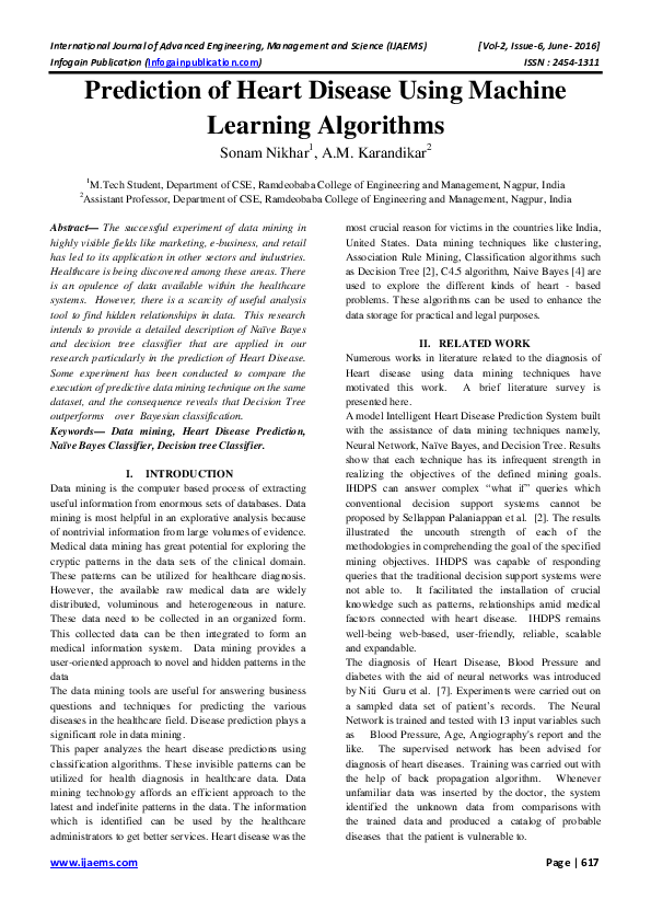 (PDF) Prediction of Heart Disease Using Machine Learning Algorithms