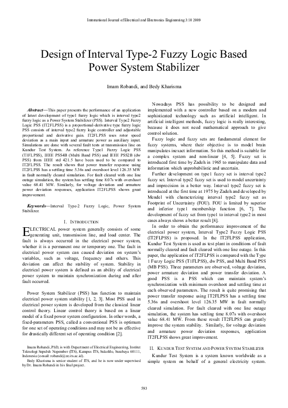 (PDF) Design of Interval Type-2 Fuzzy Logic Based Power System Stabilizer
