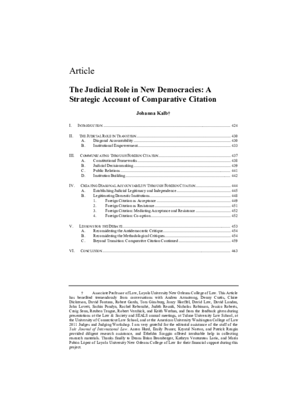 (PDF) The Judicial Role in New Democracies: A Strategic Account of ...