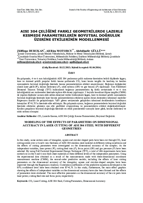 (PDF) Modeling of The Effects of Parameters on Dimensional Accuracy in ...