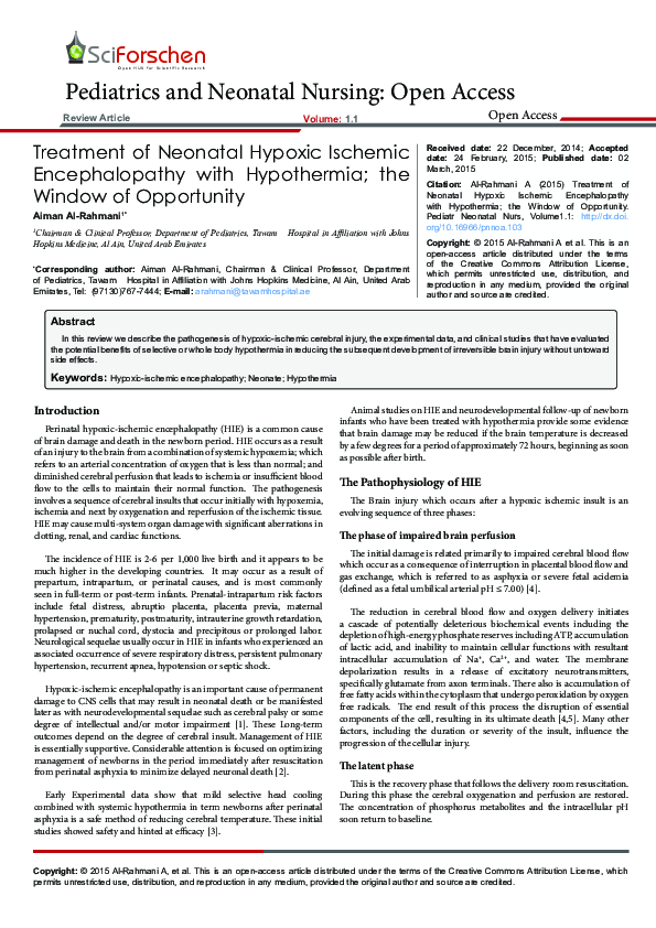 (PDF) Treatment of Neonatal Hypoxic Ischemic Encephalopathy with ...