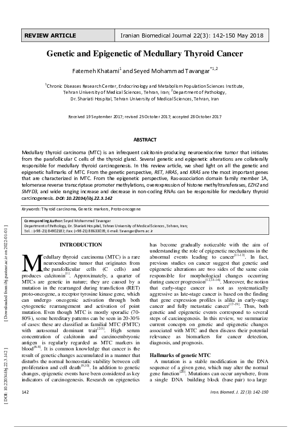 (PDF) Genetic and Epigenetic of Medullary Thyroid Cancer
