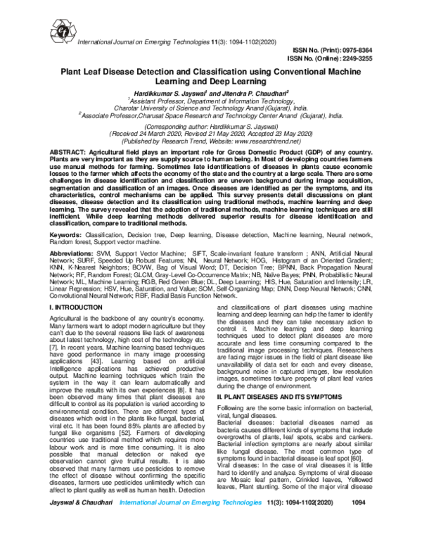 (PDF) Plant Leaf Disease Detection and Classification using ...