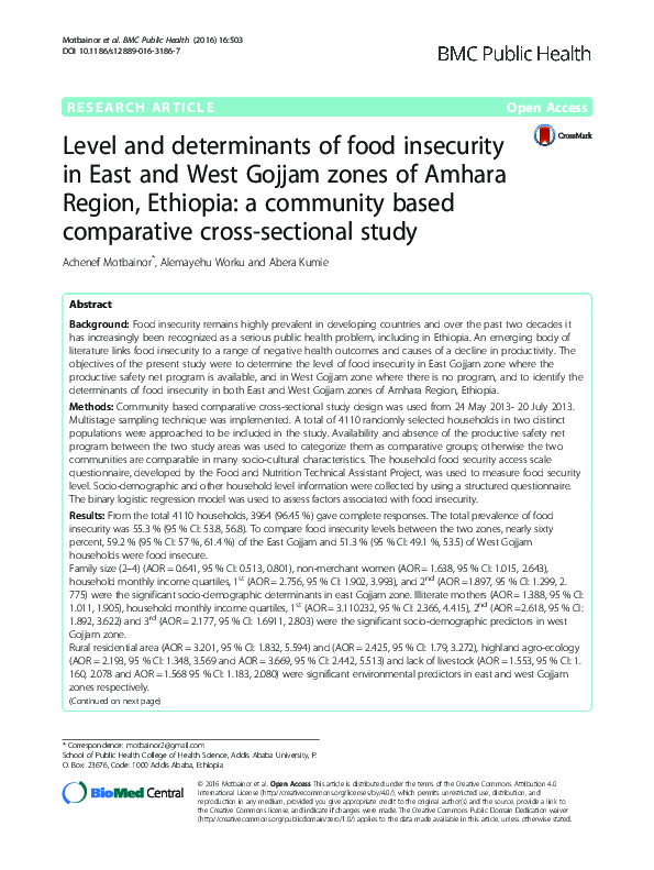 (PDF) Level and determinants of food insecurity in East and West Gojjam ...