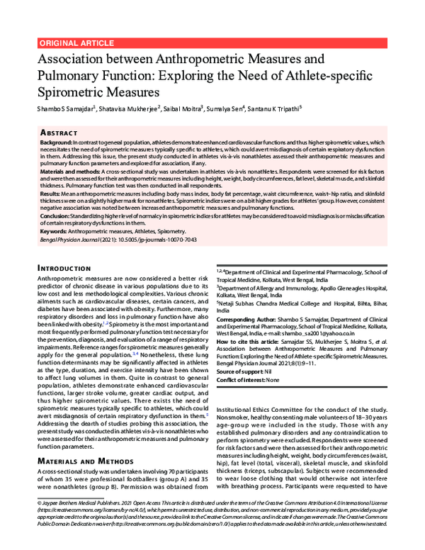 (PDF) Association between Anthropometric Measures and Pulmonary ...