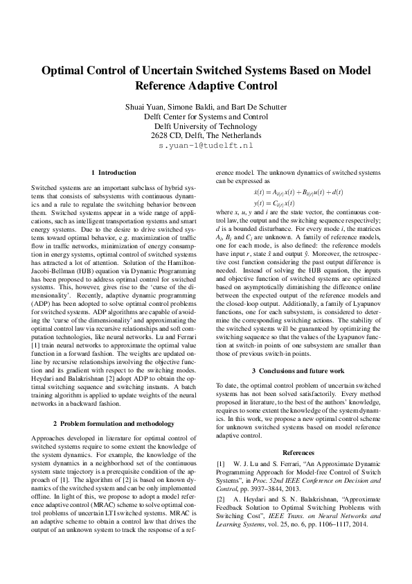 (PDF) Optimal Control of Uncertain Switched Systems Based on Model ...