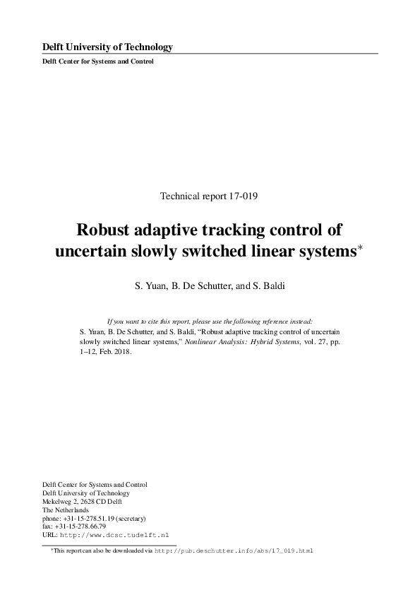(PDF) Robust adaptive tracking control of uncertain slowly switched ...