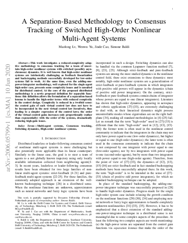 (PDF) A Separation-Based Methodology to Consensus Tracking of Switched ...