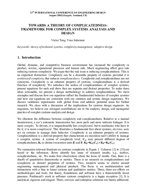 (PDF) Towards a Theory of Complicatedness: Framework for Complex ...